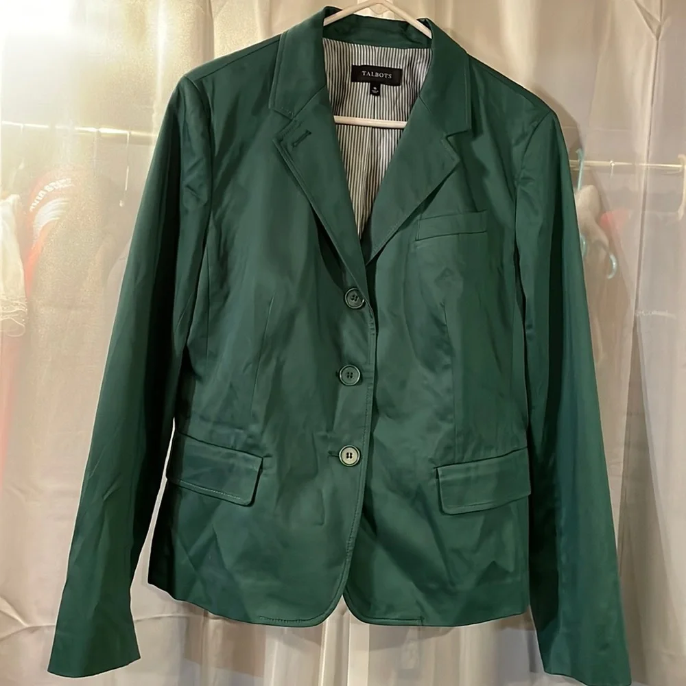 NWOT Talbots Green Lightweight Cotton Blazer Jacket